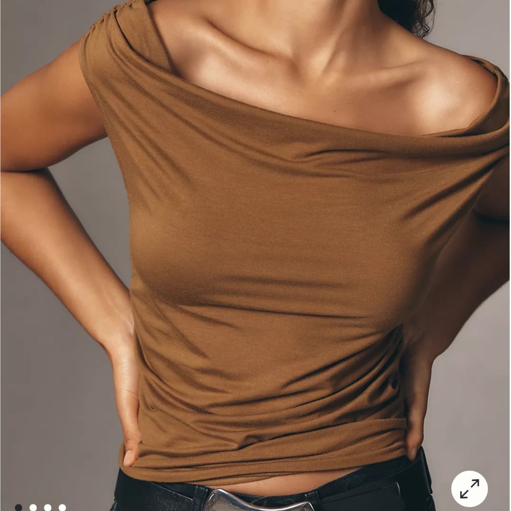 Reformation Tan One-Shoulder Draped Top. Size XS.